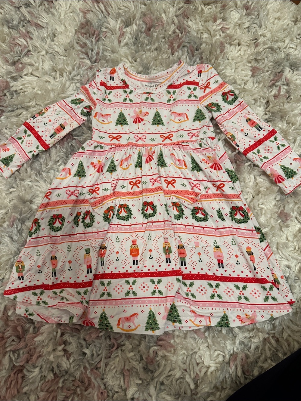 Angel Dear Pink and Green Nutcracker Holiday Dress bamboo